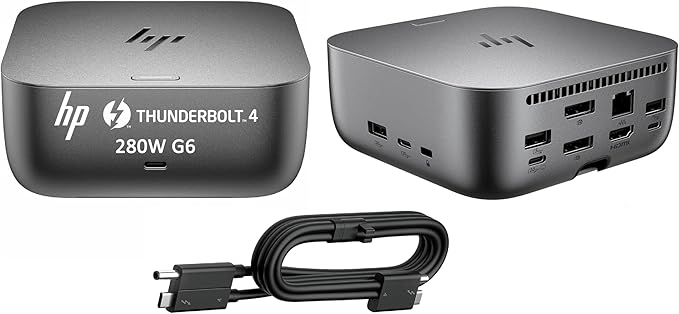 HP Thunderbolt 4 Ultra 280W G6 Dock (AW5M5UT), 13-in-1 USB-C Docking Station with Max 280W Charging, 4X 4K Displays, 3-Yr Warranty, 7 USB Ports, RJ45, HDMI, 2X DisplayPort for Laptop, MacOS, ChromeOS