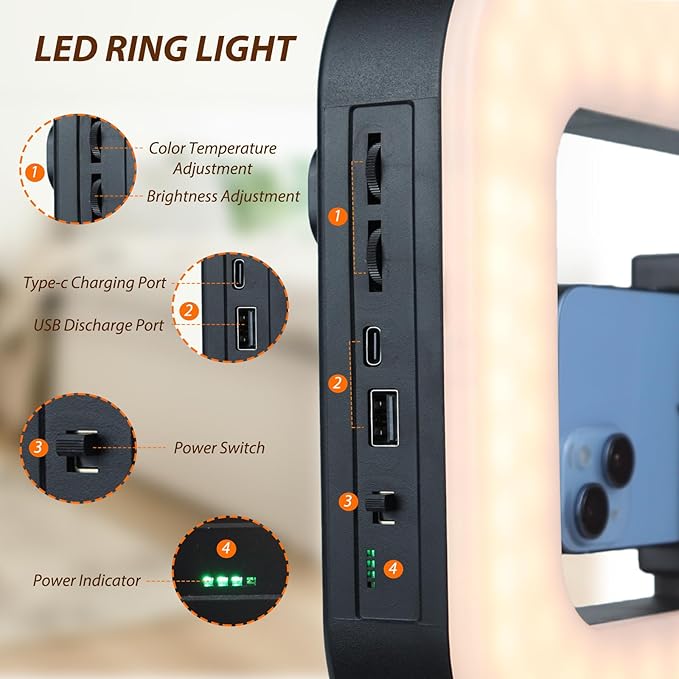 Ring Light for Phone with Video Rig, LED Video Light Kit, 8000mAh Battery, Bluetooth Remote, Adjustable Brightness and Color for Selfie, Phone Photography, TikTok, YouTube, Vlogging (LED Pro)
