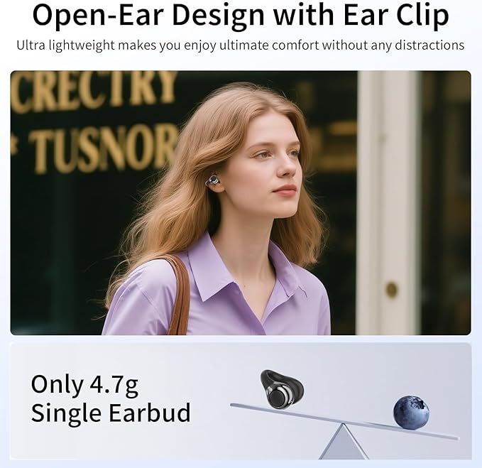 Open Ear Earbuds I5, Bluetooth 6.0 Headphones for Gym & Running, IPX5 Sweatproof, 36H Playtime, Secure Clip-On Fit for Work & Sports (1-Black)