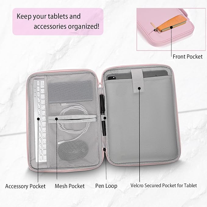 Crienten 12.9 Inch Tablet Sleeve Bag for Women Fits iPad Pro 12.9 M2 2022/2021/2020/2018/Pro 12.9 2017, Surface Laptop Go 12.4", Galaxy Tab S8+ 12.4", Waterproof Bag Carrying Case with Pocket (Pink)