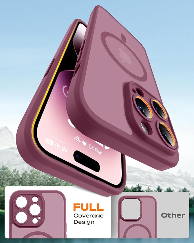 TOCOL for Phone 14 Pro Case, Compatible with Magsafe Charger, Full Camera Protection, Drop Protection, Translucent Matte Phone Case for iPhone 14 Pro 6.1 inch (Plum)