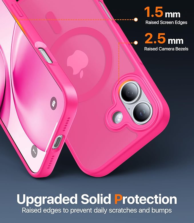 Magnetic for iPhone 17 Case,[Anti-Slip][Compatible with MagSafe][Military Grade Drop Protection] Shockproof Protective Translucent Matte Phone Case for iPhone 17 Case,Hot Pink
