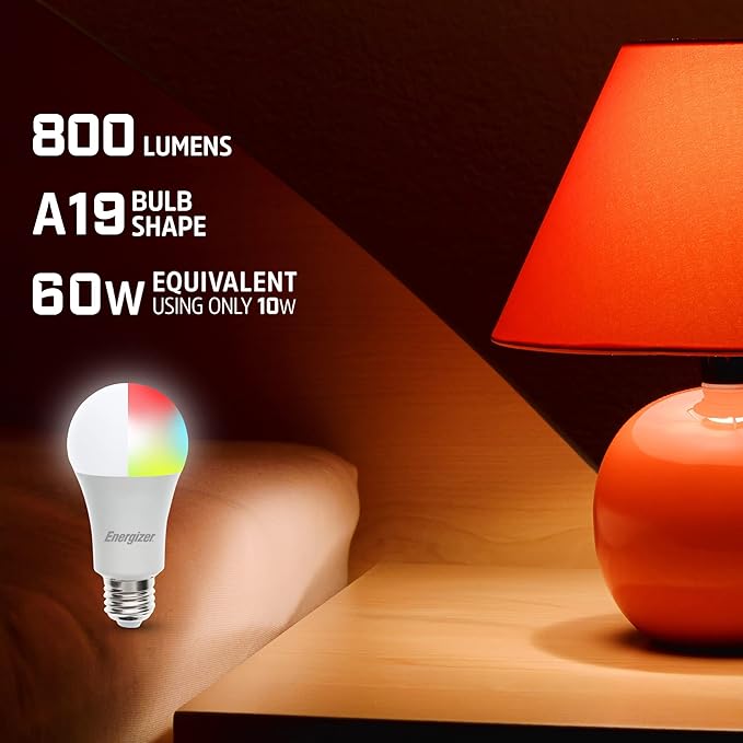 XTREME Energizer Connect Smart A19 LED White & Multi-Color RGB Light Bulbs with Voice Control and Remote Access Through Your Smartphone | Compatible with Alexa and Google Assistant, 2 Pack