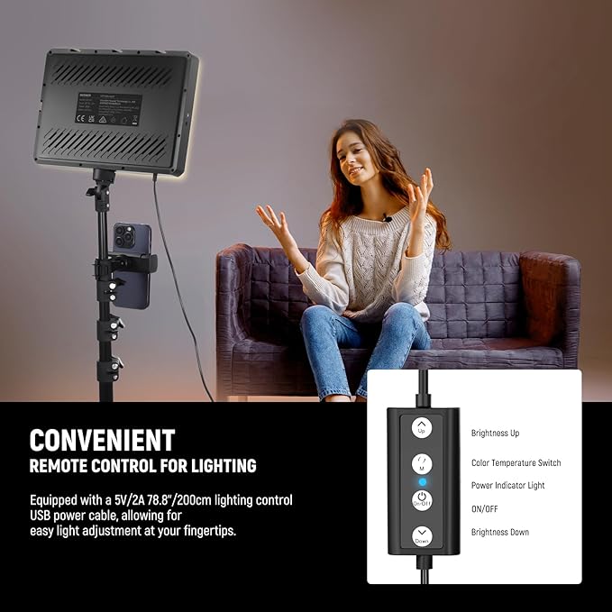 NEEWER Basics LED Video Panel Light, Studio Lighting Kit with 59''/150cm Tripod Stand Phone Holder for Video Recording Photography Streaming Podcast, 850lx/0.5m Bi Color 2700-6500K Dimmable, BP300