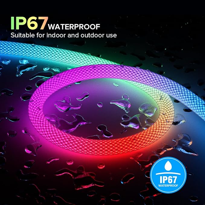 BTF-LIGHTING 13.1FT WS2811 WS2812B IC RGB DC5V 360 Degree Round Reticulate Pattern Chasing Color Neon LED Strip Flexible Nylon Silicone IP67 Waterproof Dream Color Rope Light(No Adapter or Controller)
