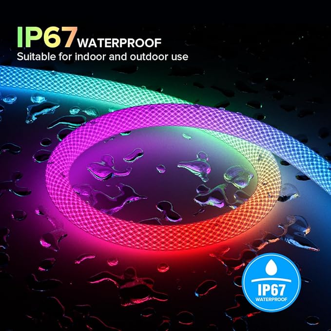 BTF-LIGHTING 6.5FT WS2811 WS2812B IC RGB DC5V 360 Degree Round Reticulate Pattern Chasing Color Neon LED Strip Flexible Nylon Silicone IP67 Waterproof Dream Color Rope Light(No Adapter or Controller)