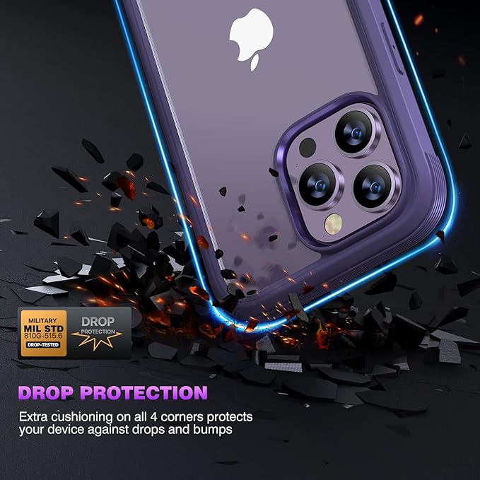 Diaclara Designed for iPhone 14 Pro Case 6.1’’, Full Body Rugged Protective Case+ Camera Lens Protector w/Built-in Touch Sensitive Anti-Scratch Screen Protector, Bumper (Royal Purple)