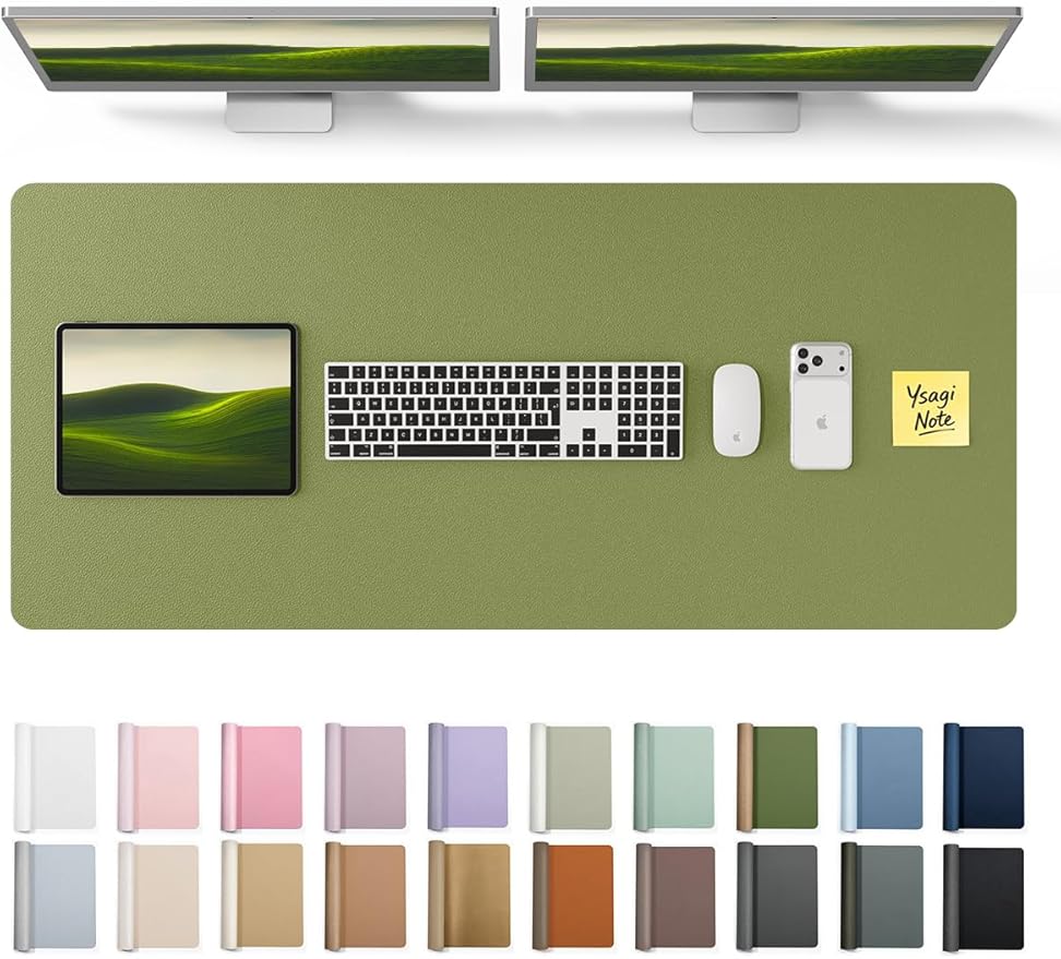 YSAGi Leather Desk Pad Protector, Office Desk Mat, Large Mouse Pad, Non-Slip PU Leather Desk Blotter, Laptop Desk Pad, Waterproof Desk Writing Pad for Office and Home (Green, 47" x 17")