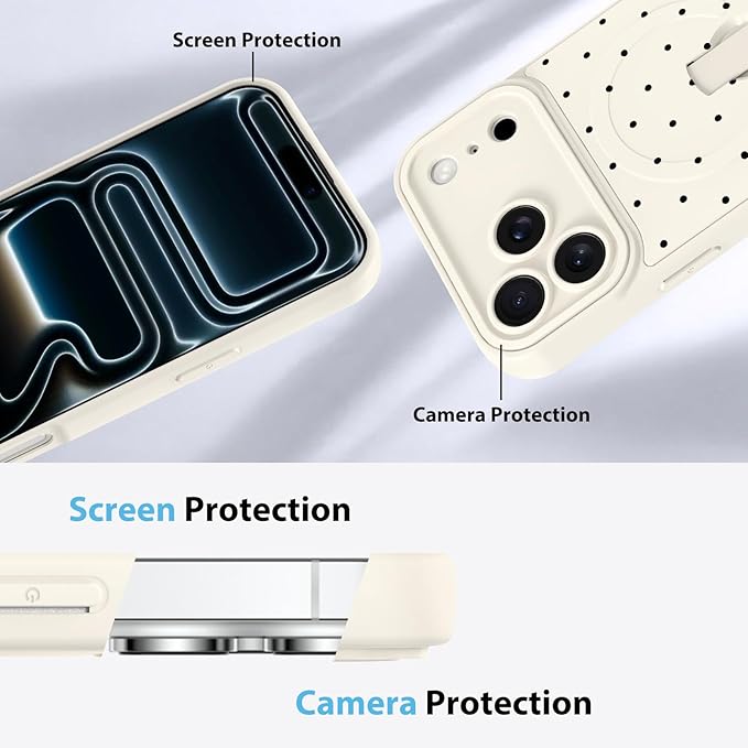 KANGHAR Compatible with iPhone 17 Pro Case, Support for MagSafe, Silicone Spot Cute Pattern, Wristband Kickstand Camera Protection Soft Slim Cover for Girls Women -White