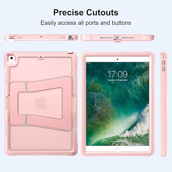 DTTO Case for iPad 6th/5th Generation 9.7 Inch 2018/2017, Adjust Kickstand Freely, Built-in Screen Protector, Frosted Full-Body Shockproof Protective Cover for iPad Air 2 / Pro 9.7, Pink Sand