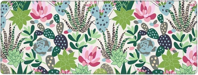 Cute Large Mouse Pad Desk Mat, Succulents and cactus Big Extended Funny Gifts XL Gaming Mousepad with Stitched Edges for Writing, Table, Long Extended Desk Pad for Women Girls Office, 31.5*11.8 Inch