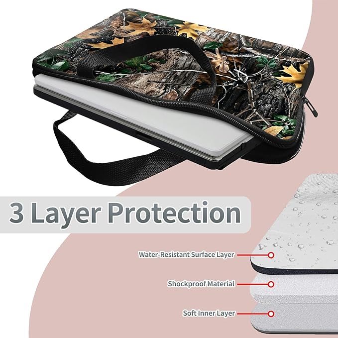 Universal Laptop Sleeve Tablet Case 12 inch, Camo Leaf Slim Carrying Case Durable Handbag Travel Laptop Bag for Surface Pro 9 8 7/Laptop Go 2 3, MacBook Air 11/12