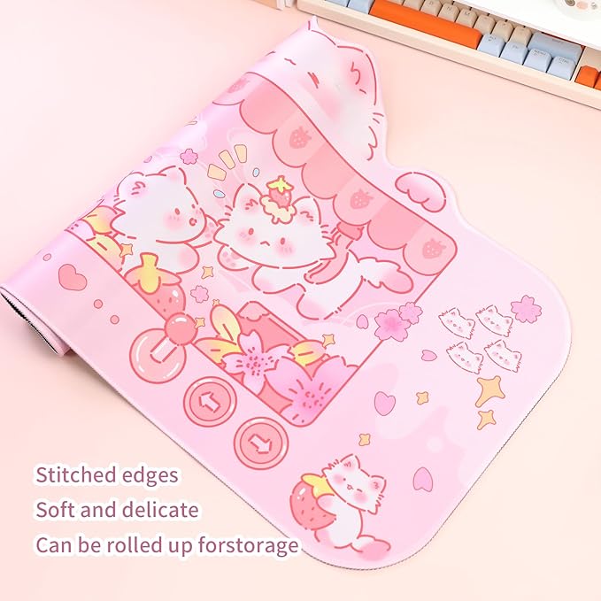 PERFECTSIGHT Cute Cat Desk Pad Kawaii Kitty Claw Machine Desk Mat, Pink Switch Large Gaming Mouse Pad, Funny Deskmat Mousepad, Anime Laptop Keyboard Pad Office Home Decor for Women Girls, Coral