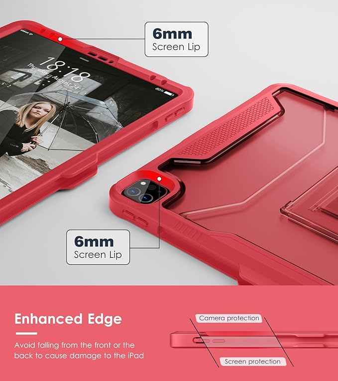 VIKESI Kickstand Protective Case for iPad Pro 12.9 6th / 5th / 4th / 3rd Generation (2022/2021/2020/2018 Released), Matte Frosted Scratch Resistant Back, TPU Shockproof Frame, Burgundy Red