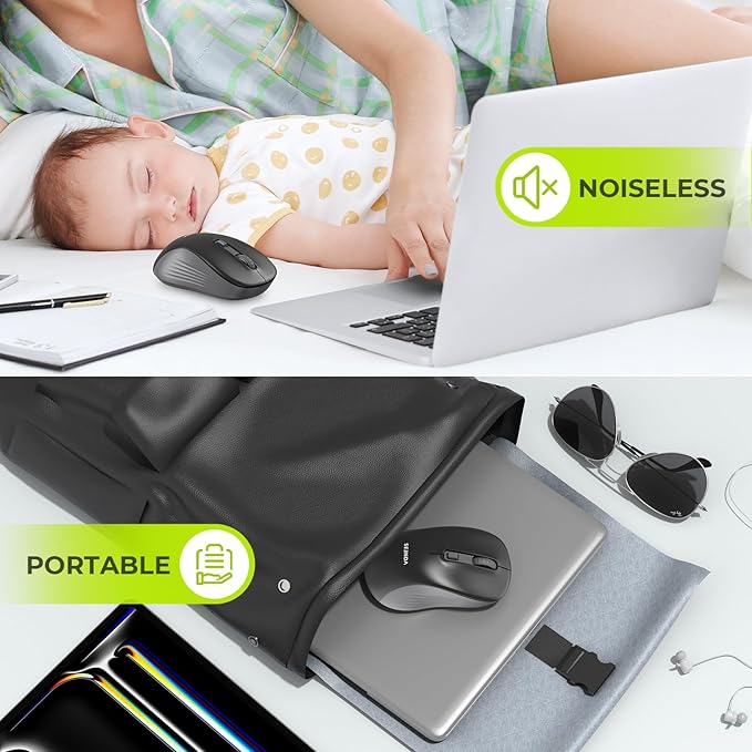 seenda Bluetooth Wireless Mouse, Bluetooth & 2.4G USB Dual Mode, Quiet Clicks, 1600 DPI Smooth Tracking, Ergonomic Design, 24-Months Battery Life, Portable Mouse for Laptop/Mac/Ipad/PC/Tablet-Black