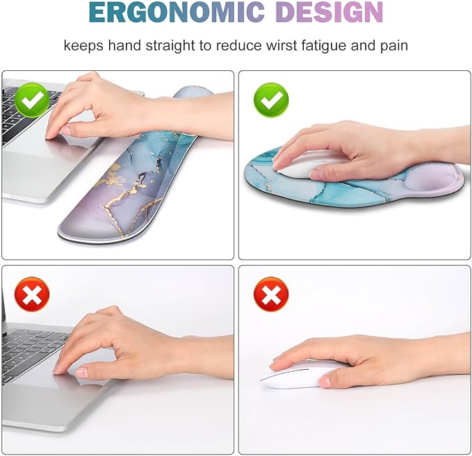 ToLuLu Desk Mat, XXL Large Mouse Pad Wrist Support Set，4 in1 Gaming Mousepad Desk Pad+ Ergonomic Mouse Pad with Wrist Rest + Keyboard Wrist Rest+Coaster for Home Office Computer, Blue Glitter Marble