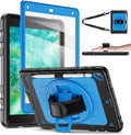Case for iPad 6th/5th Generation 9.7'' with Screen Protector Pencil Holder [360 Rotating Hand Strap] &Stand, Drop-Proof Case for iPad 6th/5th/ Air 2/ Pro 9.7 (Black&Sky Blue)