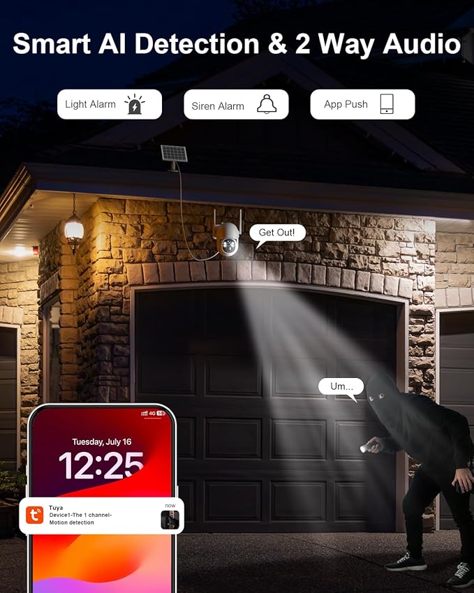 SANSCO 4G LTE Cellular Solar Security Camera Wireless Outdoor, Lifetime Free Unlimited Data, NO WiFi 2K Color Night Vision, PTZ 360 View, 2 Way Audio, Motion Detection, Built-in SIM Card, 64G TF Card