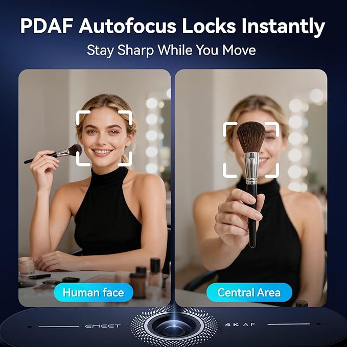 EMEET C60E 4K Webcam with Tripod, Streaming Camera with PDAF Autofocus, Dual Microphones, Auto Light Correction, 73° FOV, Plug & Play USB Webcam for Live Streaming, Gaming & Real-Time Interaction