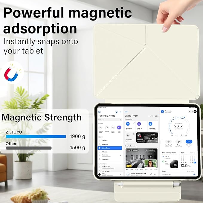 for iPad Pro 13 Inch Case (M5/M4) 2025/2024, Detachable Powerful Magnetic Attachment, Multiple Folding Stand, Slim Rebound Protection Cover, Auto Sleep/Wake, Cream White