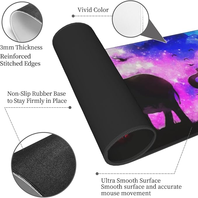 Abstract Elephant Forest Landscape Mouse Pad Extended Large Gaming Mouse Pad XL Oversized Desk Pad Stitched Edges Non-Slip Mat 31.5 X 11.8 Inch