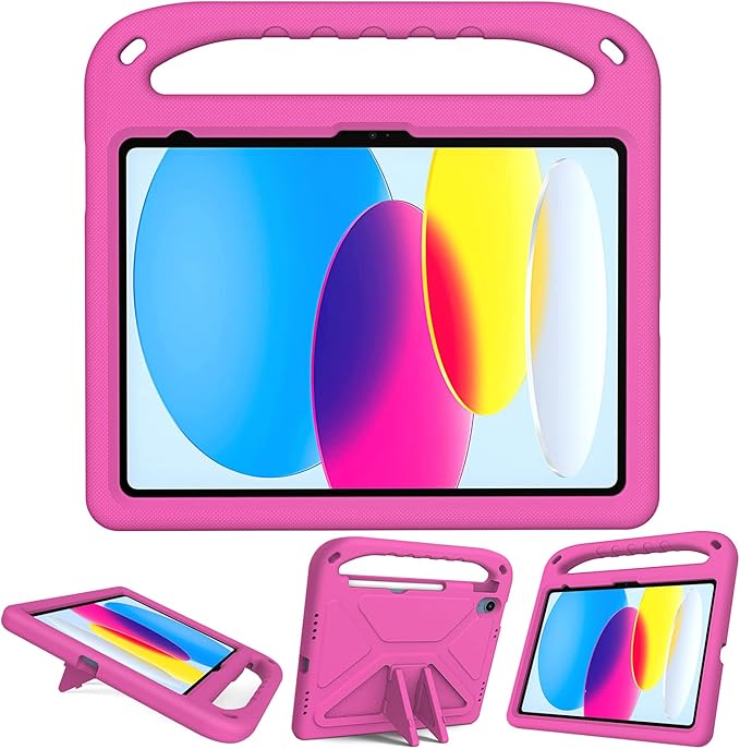 for iPad A16 Case 11th Generation 2025 11 Inch, iPad 10th Generation 10.9" 2022 Case, Kids Friendly Lighweight EVA Foam Shoulder Strap Shockproof Stand Cover for Girls Boys, Rose