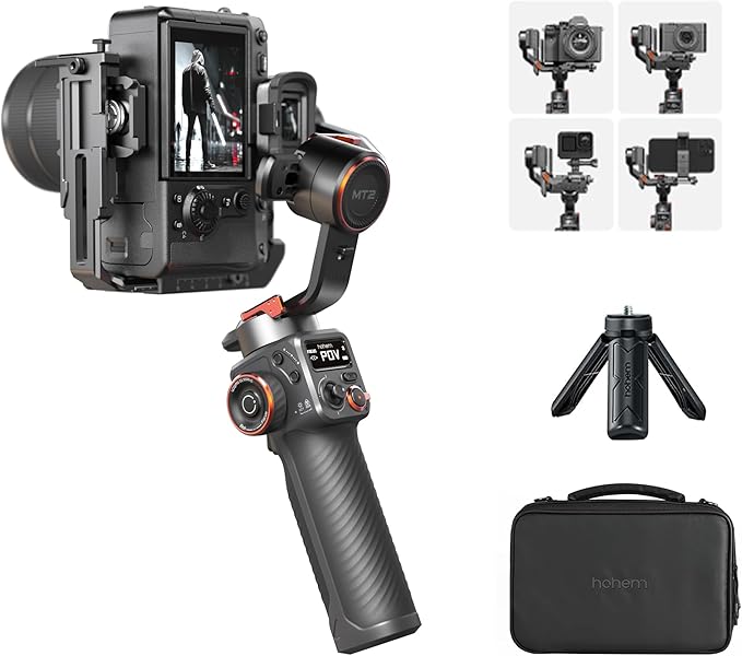 hohem iSteady MT2 Gimbal Stabilizer for Camera, 4 in 1 3-Axis Gimbal for Mirrorless/Compact Camera/Action Camera/Smartphone, OLED Display, Compatible for Canon/Sony/Nikon/iPhone