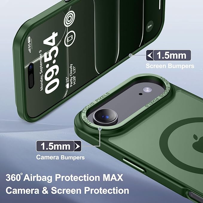 Newfuture Magnetic for iPhone Air Case [Compatible with Magsafe] [Military Grade Drop Protection] Translucent Matte Anti-Scratch Shockproof Protective Phone Cover 6.5 Inch, Dark Green