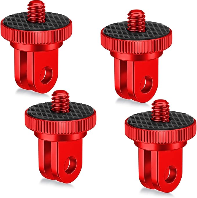 Frienda 4 Pieces Aluminum Camera Tripod Mount Adapter 1/4-20 Conversion Adapter for Tripod Compatible with GoPro Action Cameras and Other Standard 1/4 Accessories(Red)