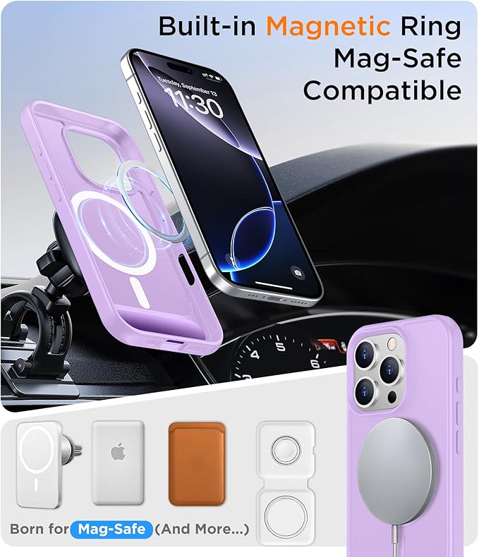 Magnetic Compatible with iPhone 16 Pro Max Case, [Built-in Invisible Kickstand][Compatible with MagSafe][Military Grade Shockproof] Slim Translucent Matte Phone Case for iPhone 16 Pro Max 6.9"
