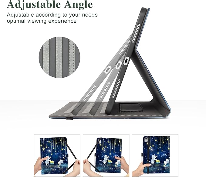Vimorco Case for iPad (A16) 11th Generation 2025, for iPad 11th/10th Generation Case, Pencil Holder/Hand Strap/Pocket, Multiple Stand Protector PU Leather Shell Cover,Auto Wake/Sleep, Cat Picks Stars