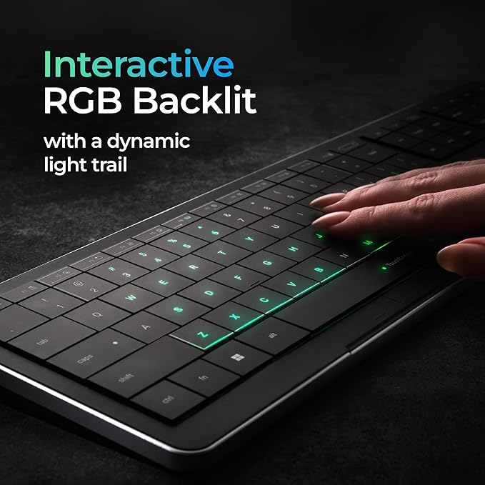 CLVX 1 Windows | Touch On Keys & Gestures AI Keyboard | Bluetooth & USB-C | Low Profile Silent Scissor Keys | Interactive RGB | Aluminum Chassis | Compatible with Windows/Linux/Android