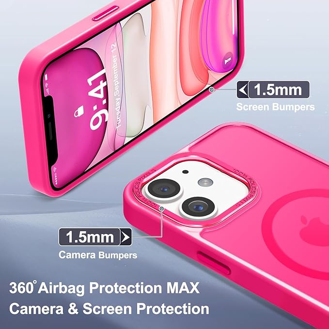 Newfuture Designed for iPhone 11 Case with Strong Magnetic [13 FT Military Drop Protection] [Compatible with Magsafe] Slim Translucent Matte Shockproof with Anti-Fingerprint Phone Case, Hot Pink