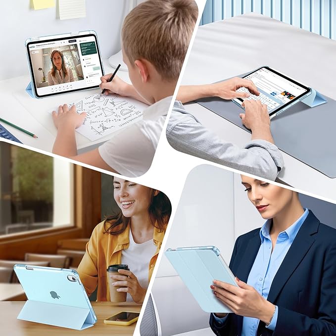MoKo for iPad Air 11 inch Case (M4/M3/M2) 2026/2025/2024, iPad Air 5th/4th Gen 10.9 inch Case 2022/2020 with Pencil Holder, Slim Light Trifold Cover with Hard PC Translucent Back Shell, Sunny Blue