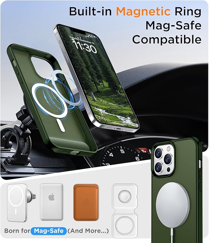 Magnetic Compatible with iPhone 13 Pro Case, [Built-in Invisible Kickstand][Compatible with MagSafe][Military Grade Shockproof] Slim Translucent Matte Phone Case for iPhone 13 Pro 6.1"