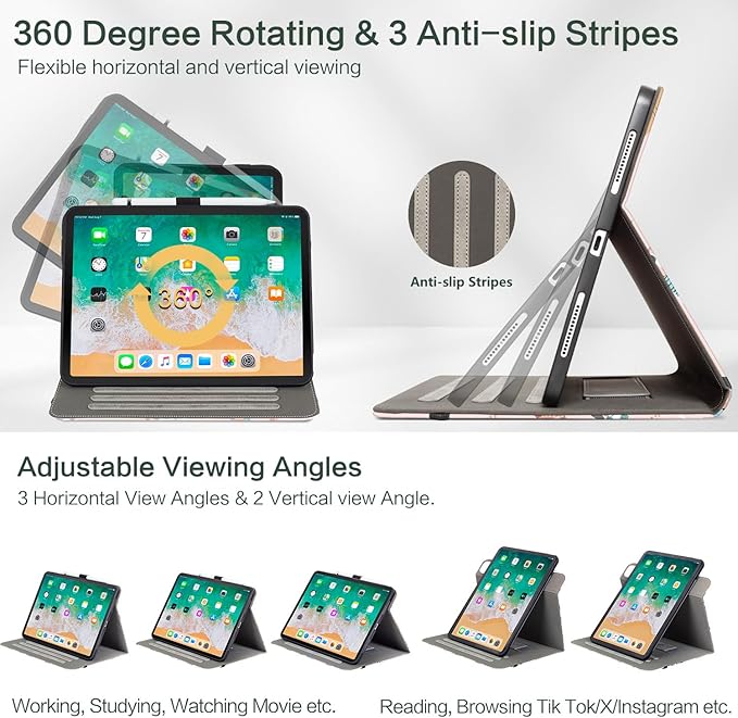 for iPad Air M4/M3/M2 11 Inch Case 2026, 360 Degree Rotating for iPad Air 5Th/4Th Gen Cases 10.9-inch,for iPad Pro 11 Inch Case 4Th/3Rd/2Nd/1St Generation 5 Viewing Angles Pencil Holder, Dog
