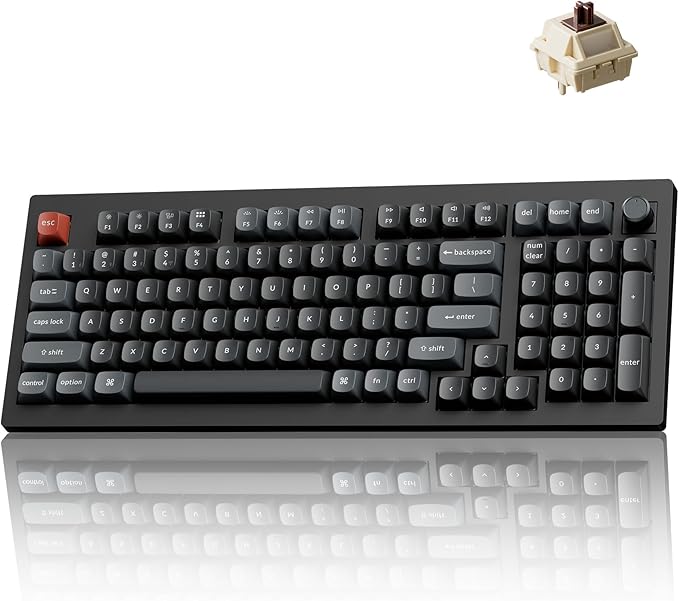 Keychron V5 Ultra 96% Wireless Mechanical Keyboard with 8000Hz Polling Rate & NKRO, Hot-Swappable RGB, Brown Switches, 97 Keys, 2.4GHz/Bluetooth/Wired, OSA PBT Keycaps, for Mac/Win/Linux- Black