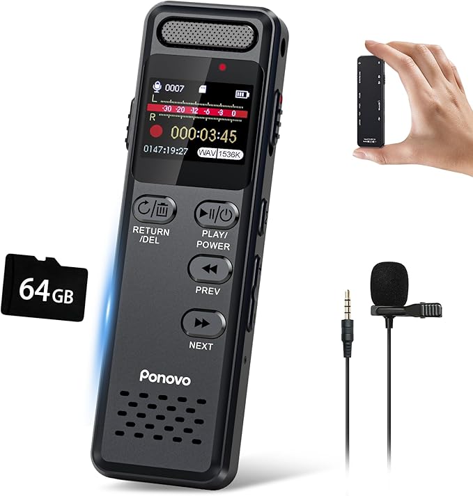 96GB Digital Voice Recorder with Playback, 1100mAh Mini Audio Recording Device for Lecture Interviews, 1536Kbps Voice Activated Recorder with Noise Reduction, Password, External Microphone