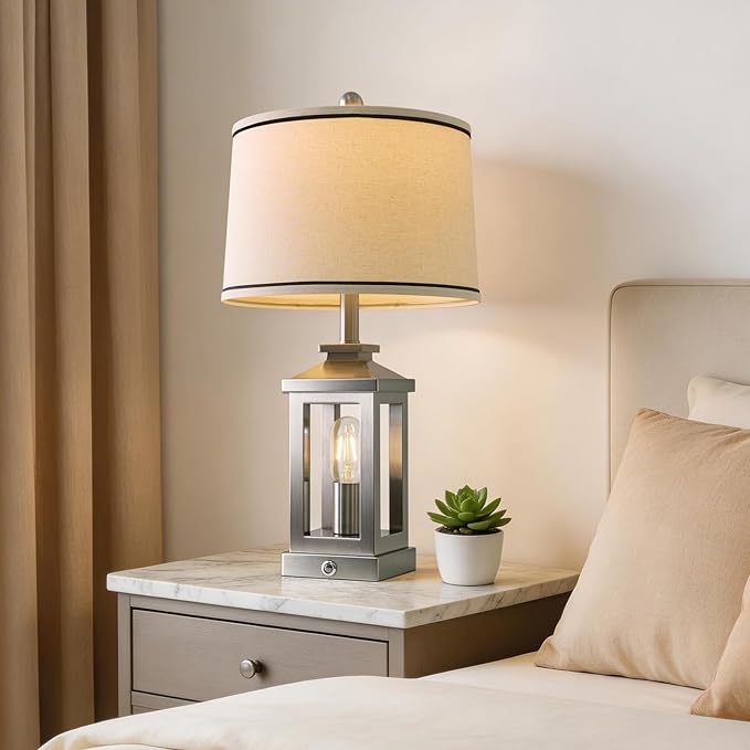 G-SAFAVA 24" Table Lamps for Living Room Bedroom Modern Metal Bedside Lamps Set of 2 Nightstand Lamp for Night Stands 3 Way Dimmable Touch Lamp with USB C+A Ports and 2 Light Sources, 4 Bulbs Includes