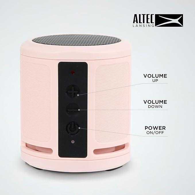 Altec Lansing HydraMicro - Waterproof Bluetooth Speaker, Lightweight & Portable Speaker for Travel & Outdoor Use, Petal Pink