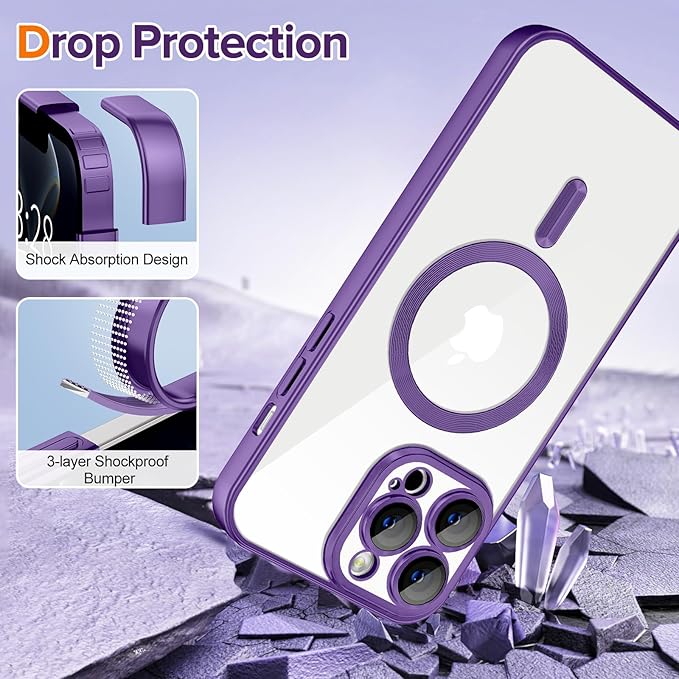 Hython Magnetic Clear for iPhone 12 Pro Case with Camera Lens Protector [Compatible with MagSafe] Luxury Plating Edge Slim Soft TPU Cover Protective Phone Case for iPhone 12 Pro 6.1", Matte Purple