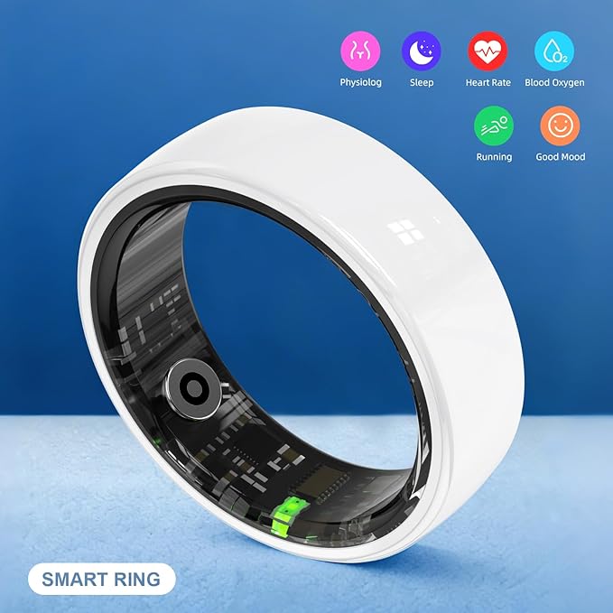 Smart Ring, Ceramics Fitness Tracker & Health Monitoring Ring with Heart Rate Sleep Tracking, Multi-Sport Activity Tracker, 5ATM Waterproof, iOS Android Compatible(White, 9)