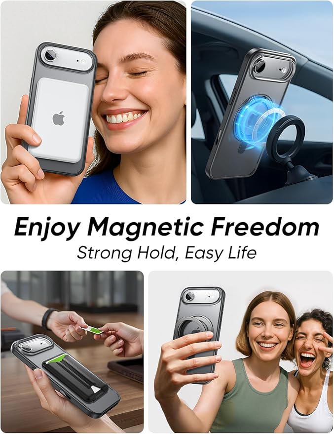 MAGIC JOHN 360° Rotatable Magnetic Invisible Stand for iPhone 17 Air Case [Camera Control Button] [Compatible with MagSafe] 16FT Shockproof for iPhone 17 Air Case with Kickstand, Black