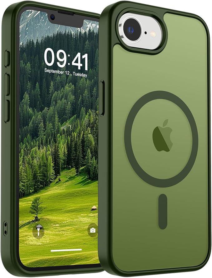 SUPFINE Magnetic for iPhone 17e Case/iPhone 16e Case (Compatible with MagSafe)(Military Grade Drop Protection) Translucent Matte Shockproof with Anti-Fingerprint Phone Case,Cangling Green