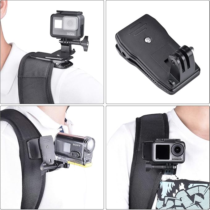 Anti-Slide 360° Rotary Action Cam Sports Camera Quick Clip Backpack Strap Mount Clamp Holder for GoPro DJI OSMO Travel Vlogging