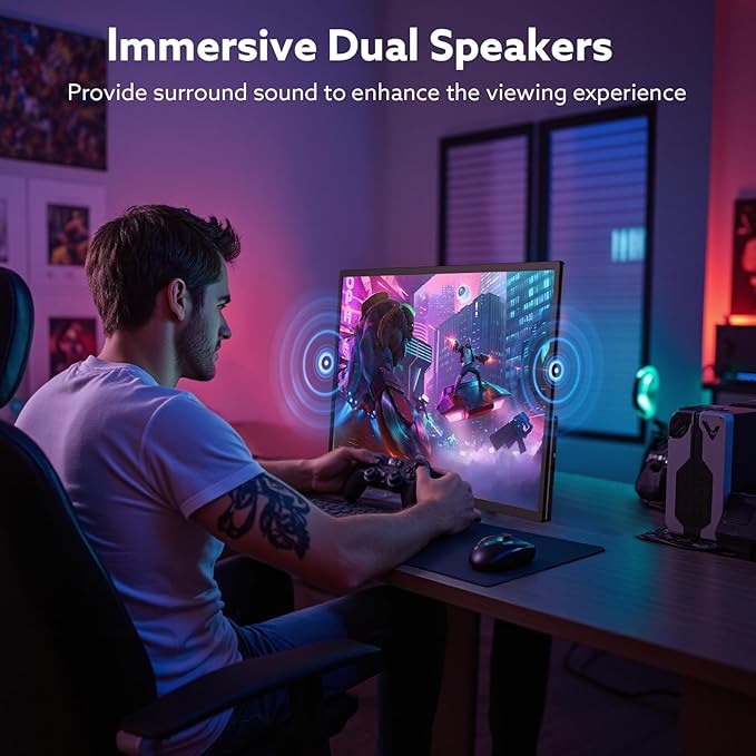 23.8'' Portable Monitor FHD 1080P 120Hz, VESA USB-C HDMI Laptop Screen Extender, Built-in Stand Speakers for Laptop PC Mac Phone PS4/5 Xbox Switch