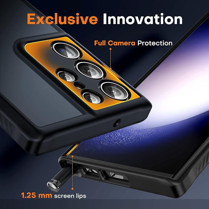 TOCOL for Samsung Galaxy S23 Ultra Case Magnetic, [Full Camera Protection] [Military Drop Protection] Translucent Matte Back Cover for S23 Ultra 6.8", Black
