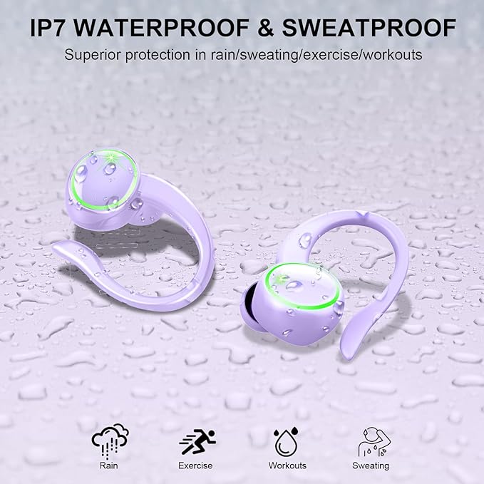 Matast Wireless Earbuds, Bluetooth Headphones Sport, Deep Bass Fitness Earphones Gym Running, IP7 Waterproof Headset with Earhook Workout, 50H Playback Over-Ear Buds with ENC Noise Cancelling Mic
