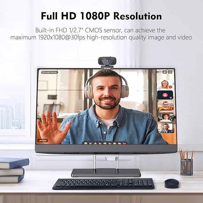 TOALLIN 1080P Full HD Webcam with Dual Microphones, Computer Web Camera, 90° Wide Angle View Without Distortion, USB Plug and Play Webcam for Video Conferencing/Online Calling/Live Streaming
