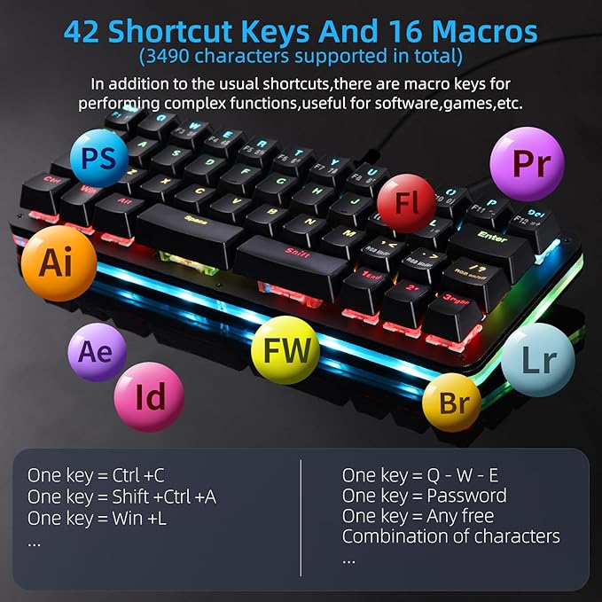 Koolertron 42-Key 40% Macaro Gaming Keyboard - Compact RGB Backlit Mechanical Keypad, Hot-Swappable USB-C Programmable Mini Keyboard for PC/Mac Gamers (Fully Customizable)